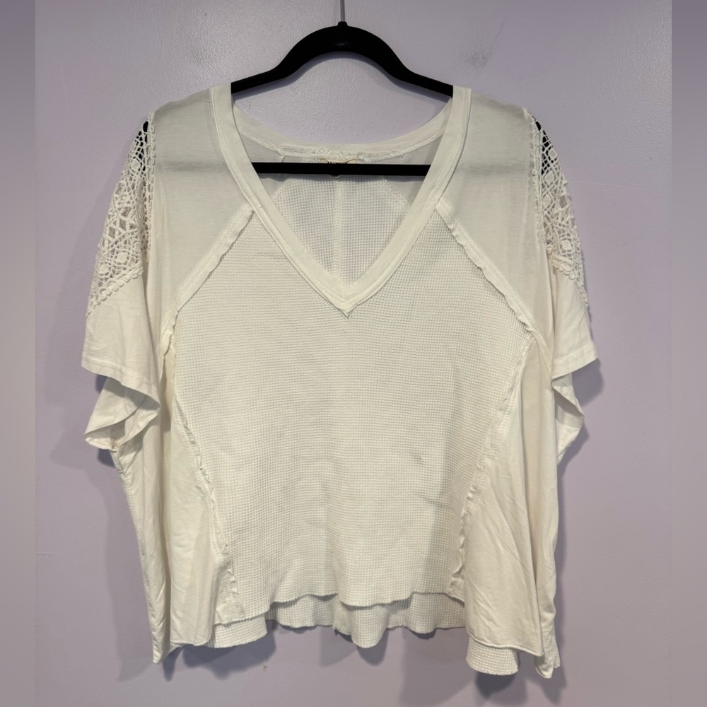 POL White Lace Sleeve Women's Top